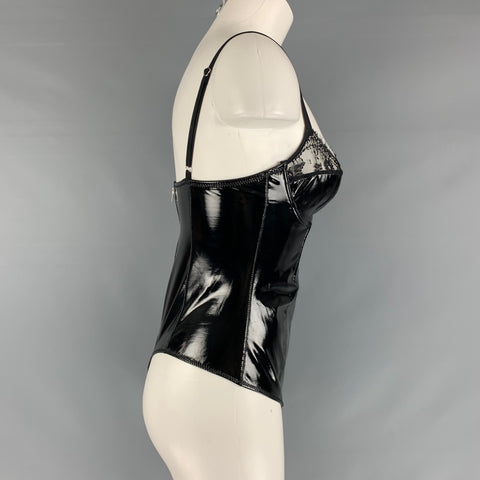 FLEUR DU MAL Size S Black Polyeurethane Solid Bodysuit Dress Top