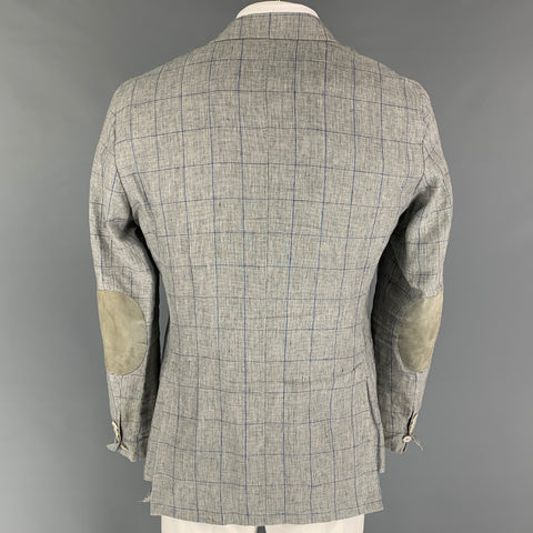 MICHAEL BASTIAN Size 42 Blue White Window Pane Linen Sport Coat