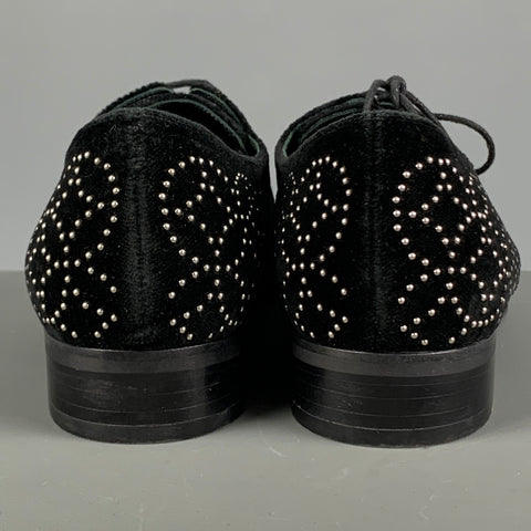 ALAIA Talla 11 Cordones con cordones y adornos de cuero con tachuelas de terciopelo negro y plateado