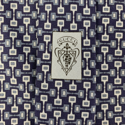 GUCCI "Horsebit" Navy Mod Silk Tie