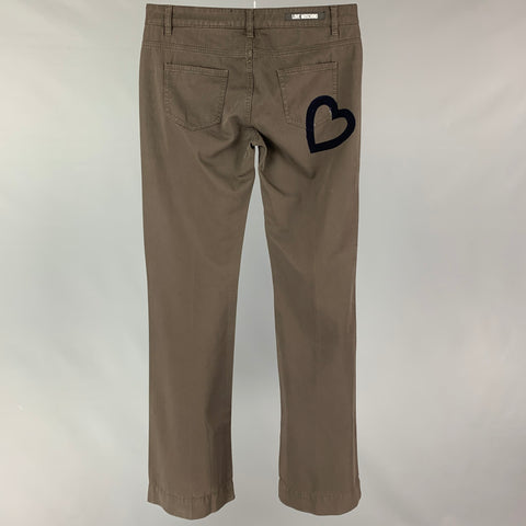 LOVE MOSCHINO Talla 26 Pantalones casuales de frente plano de algodón marrón