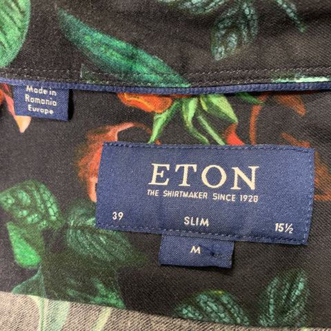 ETON Camisa de manga larga con botones de algodón floral azul marino, verde y naranja talla M