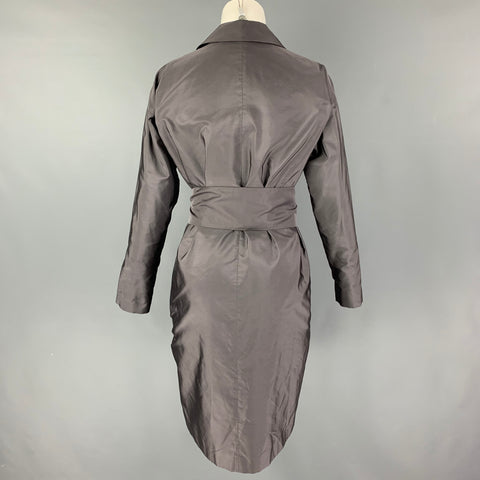 PRADA Size 4 Grey Silk Belted Coat