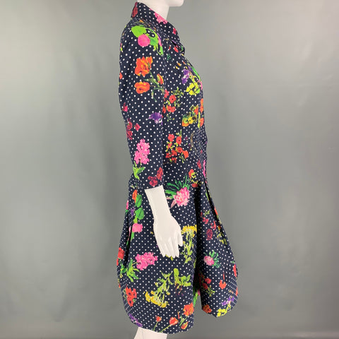 OSCAR DE LA RENTA Taille 6 Manteau à manches 3/4 en soie multicolore marine à pois