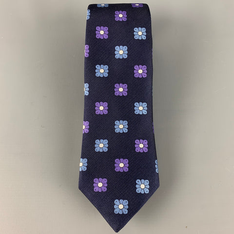 ETON Cravate en soie florale abstraite violet marine
