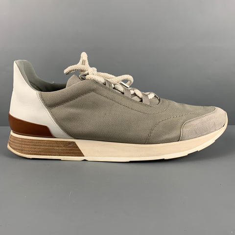 HERMES Size 11 Grey White Textured Nylon/Suede/Leather  Sneakers