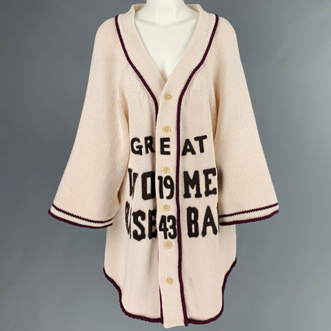 KAPITAL Size One Size Cream Brown Cotton Applique Button Down Cardigan