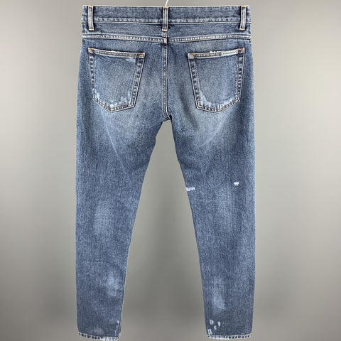 DOLCE & GABBANA Size 32 Indigo Distressed Denim Button Fly Jeans