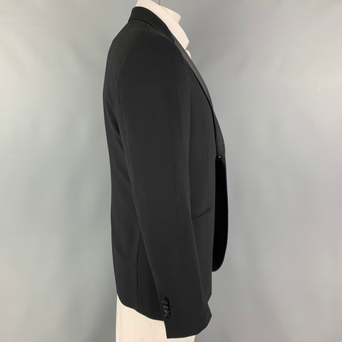 GIORGIO ARMANI Size 42 Black Metallic Peak Lapel Sport Coat