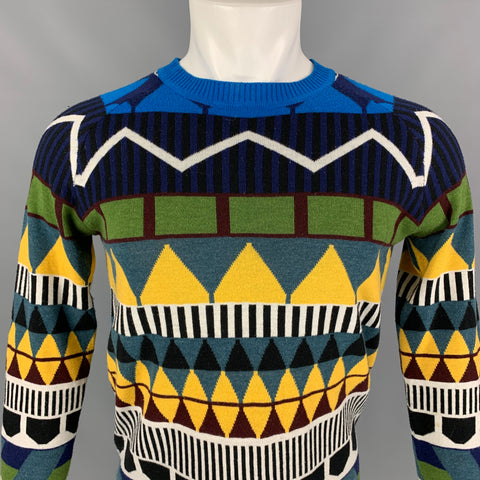 BURBERRY PRORSUM Spring 2012 Size M Multi-Color Geometric Wool / Cashmere Crew-Neck Pullover