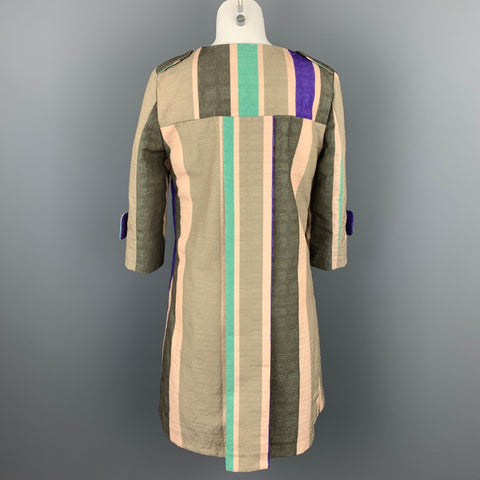 SHIRTAPORTER Size 8 Multi-Color Stripe Polyester Coat
