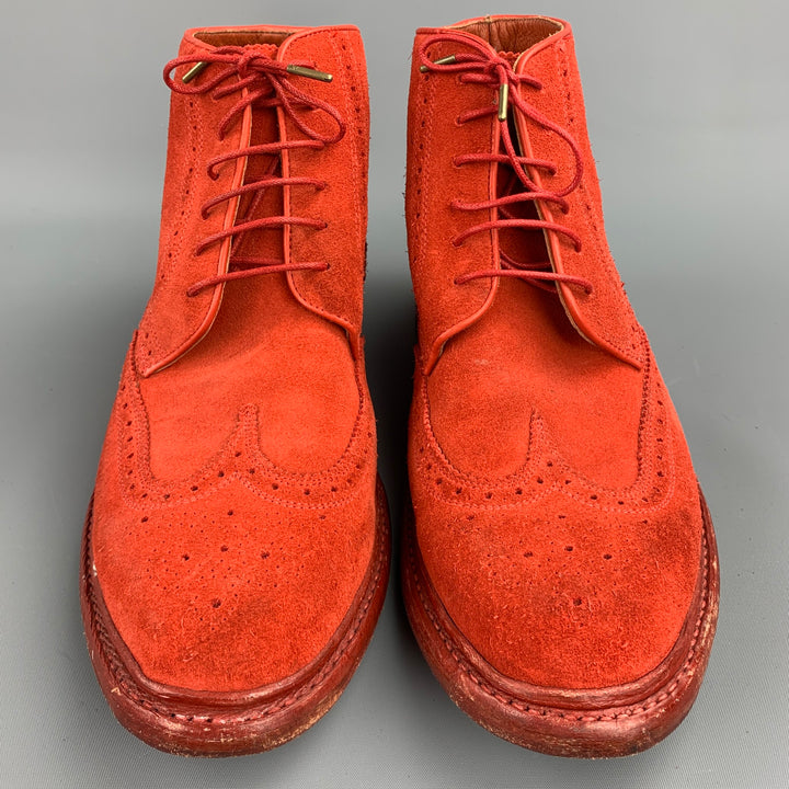 FLORSHEIM by Duckie Brown Size 10 Red Perforated Suede Lace Up Boots