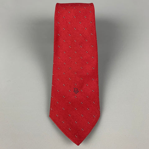 Vintage CHRISTIAN DIOR Red White Polyester Silk Tie
