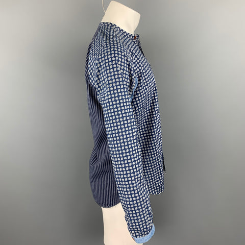 JUNYA WATANABE Size M Indigo Print Cotton Nehru Collar Long Sleeve Shirt