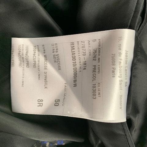 LANVIN Size 40 Regular Grey Blue Print Viscose Silk Sport Coat