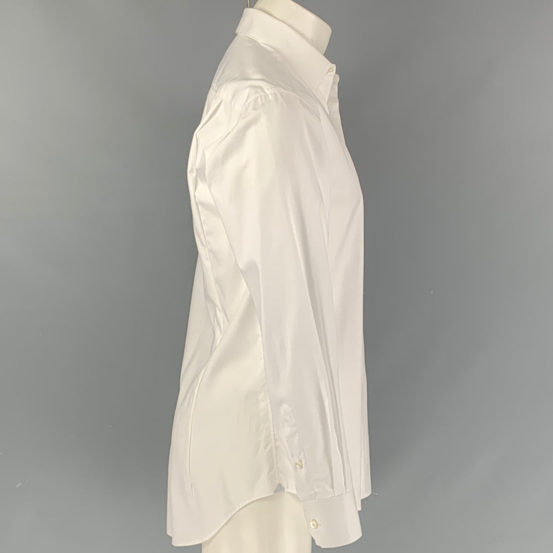 LANVIN Size M White Textured Cotton Button Down Long Sleeve Shirt