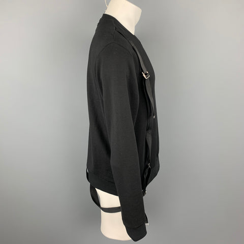 LES HOMMES Size M Black Cotton Crew-Neck Bondage Strap Sweatshirt