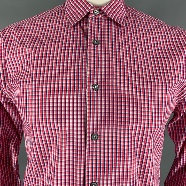 PAUL SMITH Size L Red & White Blue Checkered Cotton Long Sleeve Shirt