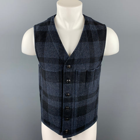 RRL by RALPH LAUREN Chaleco con botones de lana a cuadros azul marino talla M