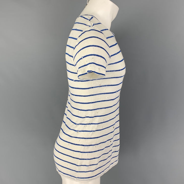 IRO Size XS White Blue Stripe Linen Crew-Neck Mina T-shirt