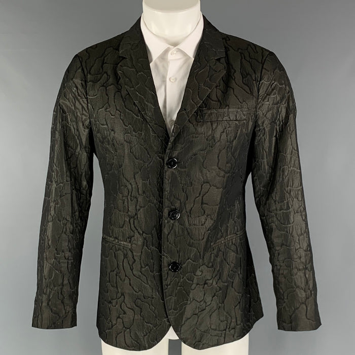 EMPORIO ARMANI Size 38 Olive Jacquard Polyester Blend Sport Coat