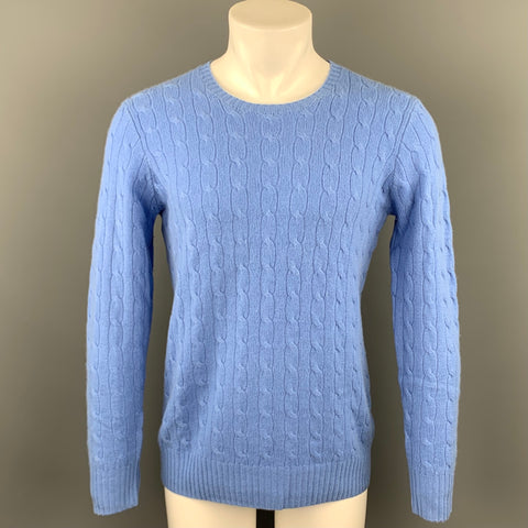 RALPH LAUREN Size S Blue Cable Knit Cashmere Crew-Neck Sweater