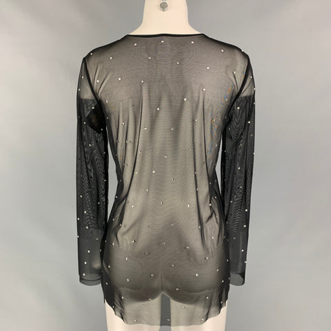 NORMA KAMALI Size XS Black See Through Nylon Rhinestones Blouse