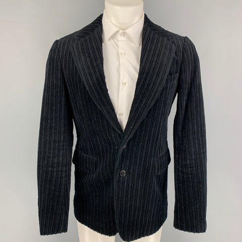 DRIES VAN NOTEN Size 36 Black Stripe Cotton Notch Lapel Sport Coat