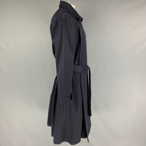 MONITALY Size M Navy Sateen Double Breasted Coat