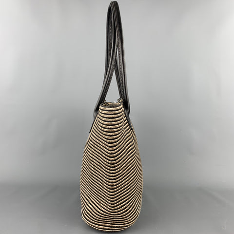 ERIC JAVITS Stripe Beige Straw Leather Tote Handbag & Leather Goods