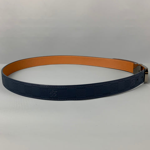 LOUIS VUITTON Size 40 Blue Damier Leather Belt