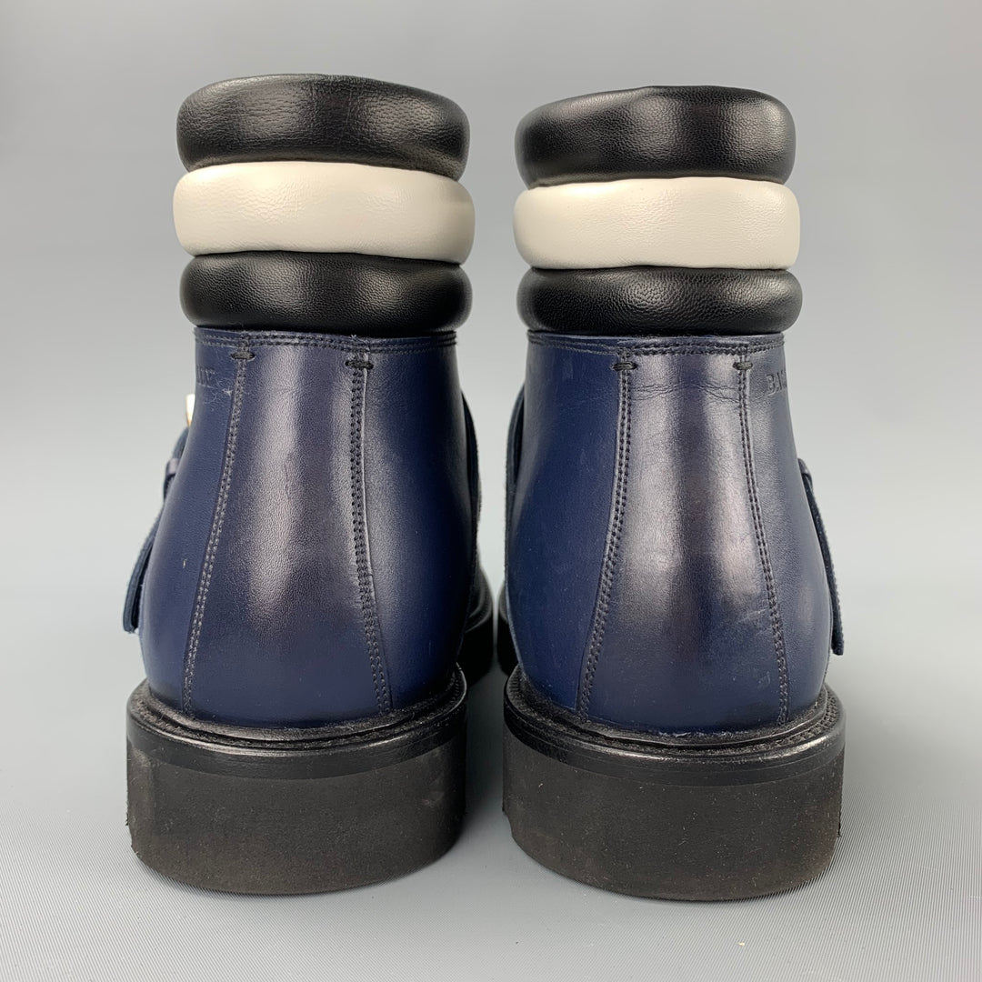 BALLY Champions Size 10 Navy & White Leather Hiking Ankle Boots