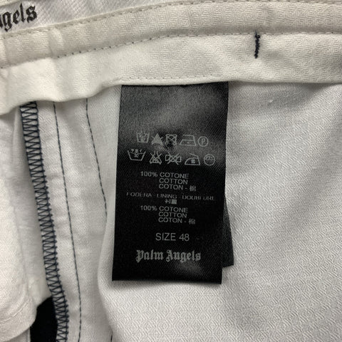 PALM ANGELS Size 32 Navy Cotton Gold Ribbon Stripe Button Fly Pleated Dress Pants