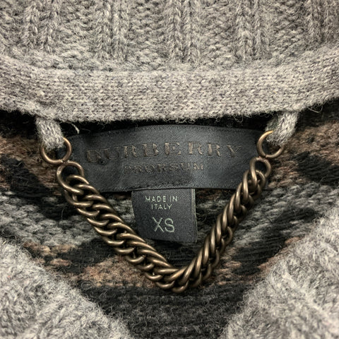 BURBERRY PRORSUM by Christopher Bailey Pre-Fall 2011 Size XS Grey Fairisle Lambswool / Cashmere Pullover Sweater