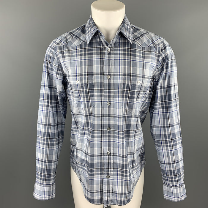 HUGO BOSS Size M Grey Plaid Cotton Button Up Long Sleeve Shirt