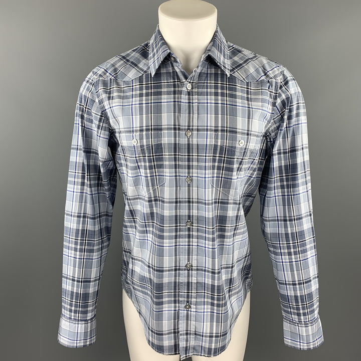 HUGO BOSS Camisa de manga larga con botones de algodón a cuadros gris talla M