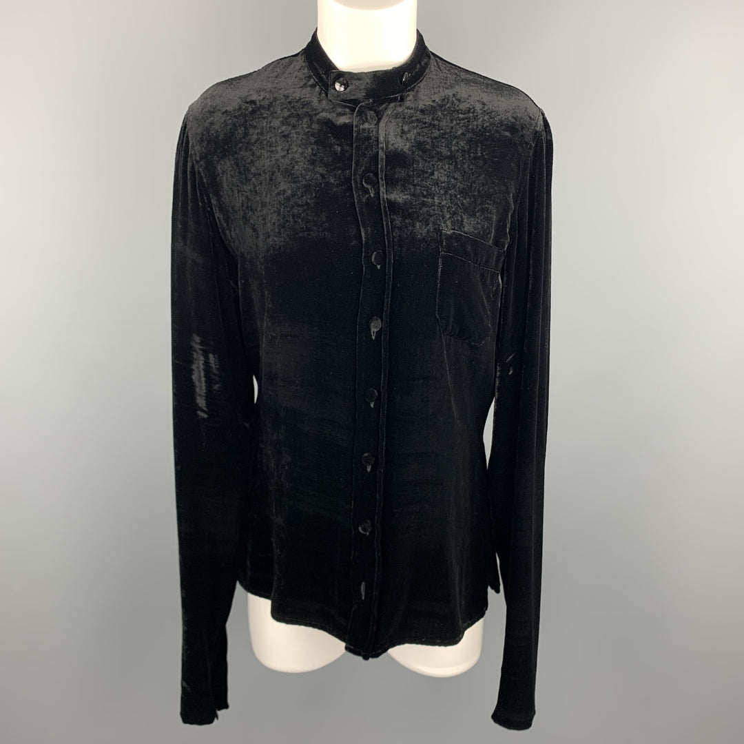 JEAN PAUL GAULTIER Size 10 Black Silk Blend Velour Band Collar Dress Top