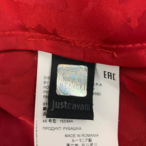 JUST CAVALLI Size S Red Animal Print Acetate Viscose Long Sleeve Shirt
