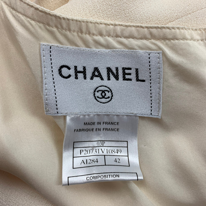 CHANEL Size 10 Cream Acetate Viscose Spaghetti Straps Dress