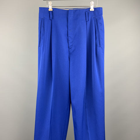 Vintage SQWEAR Talla 30 Pantalones de vestir plisados ​​de lana azul real