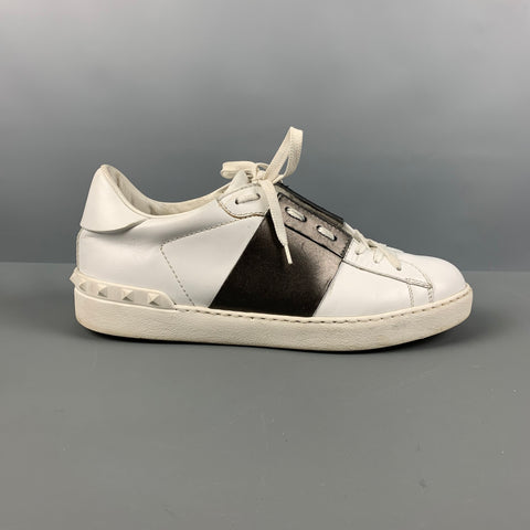 VALENTINO 'White Marine' Size 7 White Gold Studded Suede Sneakers