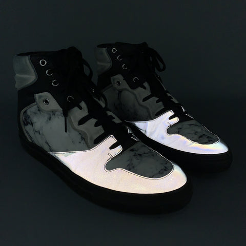 BALENCIAGA Size 10 Gray Print Marble Leather Reflective High Top Sneakers