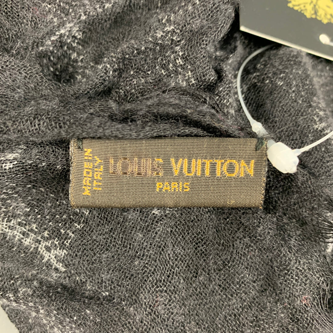 LOUIS VUITTON Black Grey Checkered Cashmere Silk Scarves