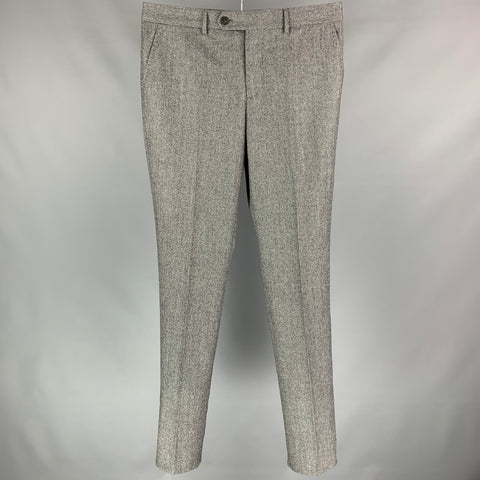 BRUNELLO CUCINELLI Size 34 Grey & Black Houndstooth Wool Flat Front Dress Pants