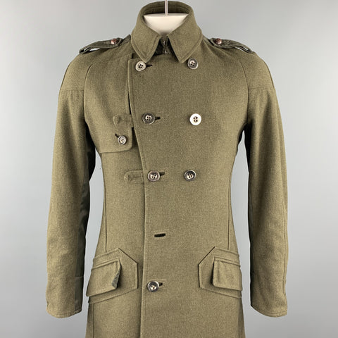MOSCHINO JEANS Size M Olive Wool Double Breasted Epaulette Coat