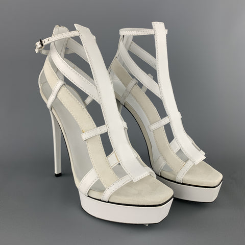 GUCCI Talla 9 Plataforma de tiras de ante y cuero blanco LIFFORD MELBOURNE Sandalias de gladiador