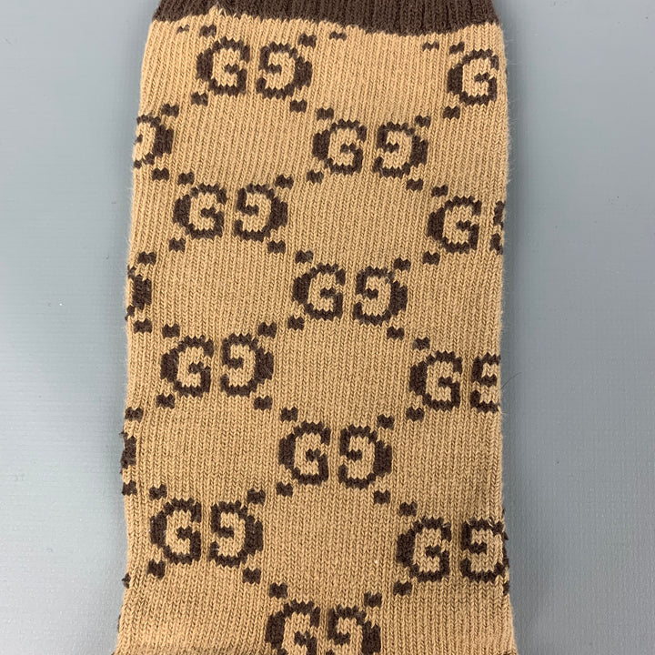 GUCCI Brown Beige Monogram Cotton Blend Socks