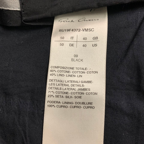 RICK OWENS FW 19 Larry Size 40 Black Velvet Cotton Linen Cropped Pants
