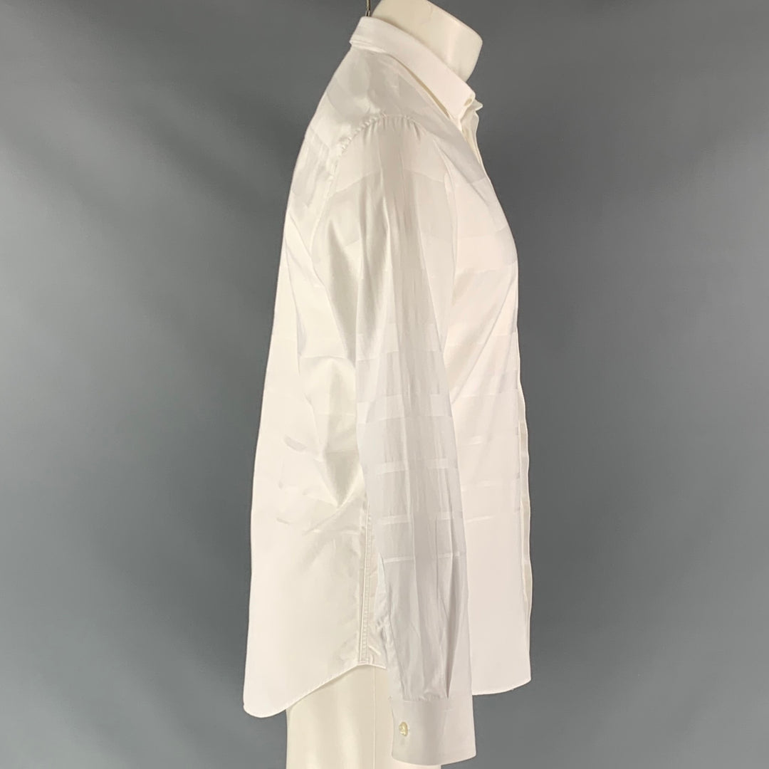 EMPORIO ARMANI Taille M Chemise à manches longues en coton à rayures blanches sur blanc