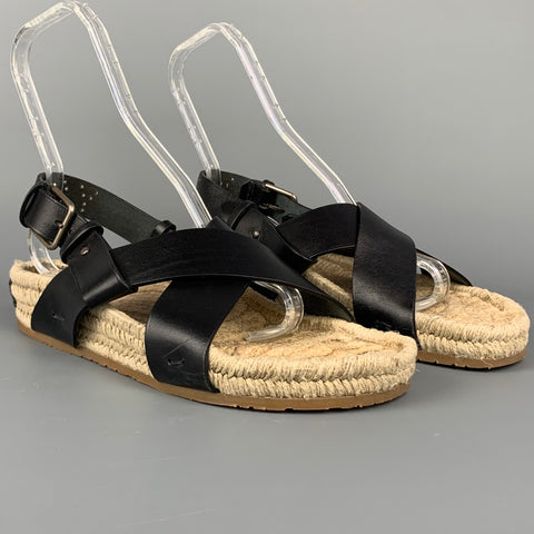 YVES SAINT LAURENT Rive Gauche Size 9 Black & Espadrille Leather Studded Sandals